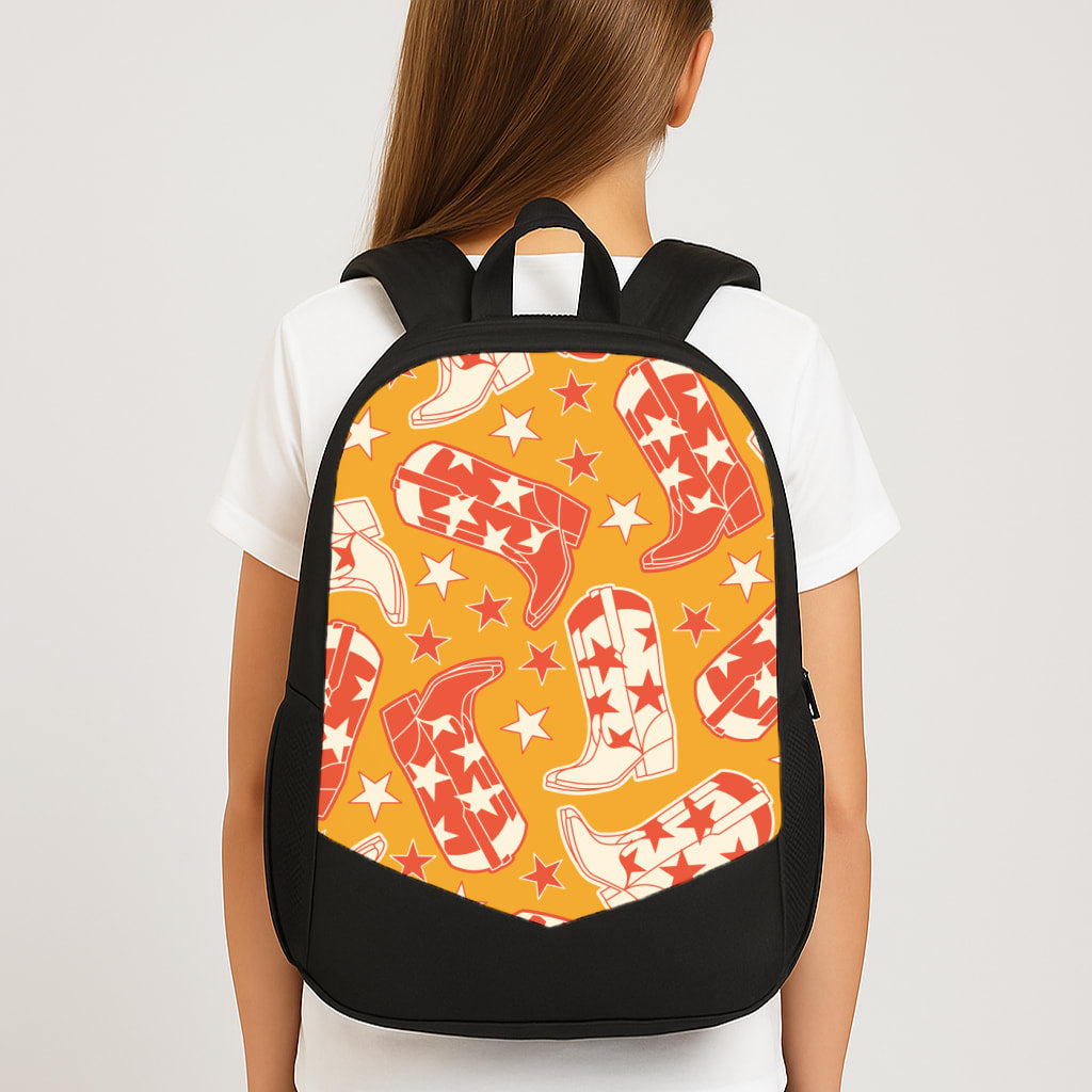 Cartoon Cowboy Boots And Stars Pattern Large School Bag