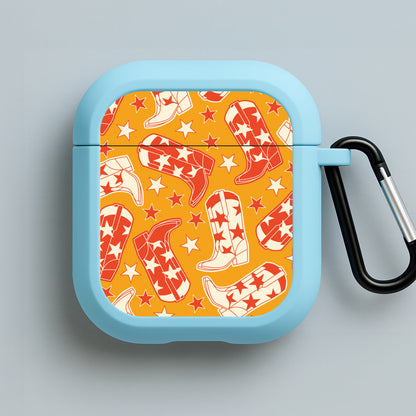 Cartoon Cowboy Boots And Stars Pattern Blue AirPods Case
