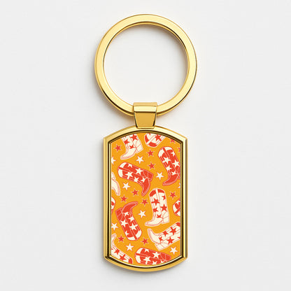 Cartoon Cowboy Boots And Stars Pattern Gold Keyring