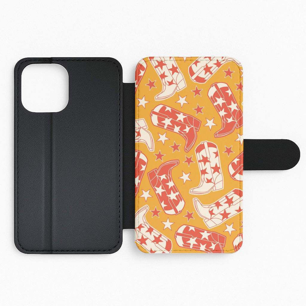 Cartoon Cowboy Boots And Stars Pattern Flip Phone Case