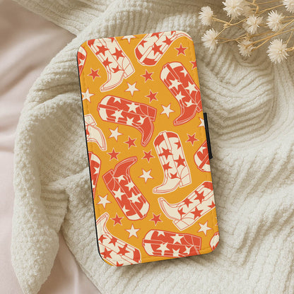 Cartoon Cowboy Boots And Stars Pattern Wallet Phone Case