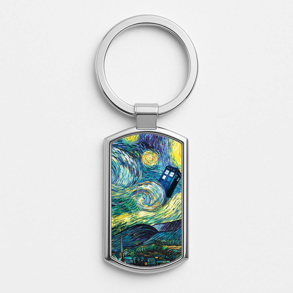 Starry Night Tardis Silver Keyring