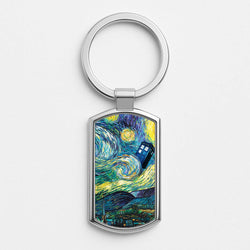 Starry Night Tardis Silver Keyring