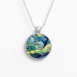 Starry Night Tardis Circle Necklace