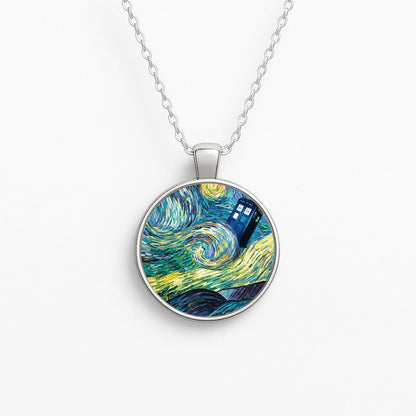 Starry Night Tardis Circle Necklace