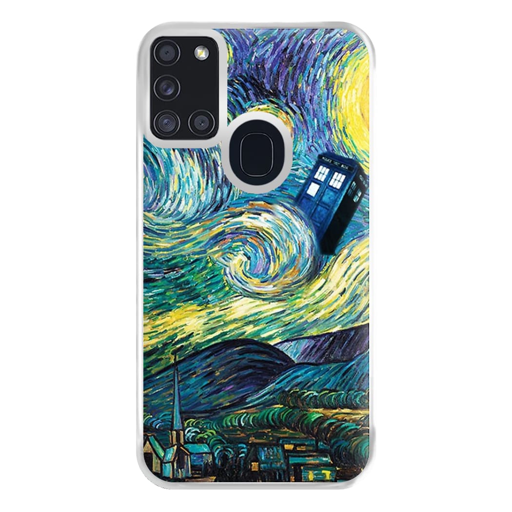 Starry Night Tardis Phone Case for Galaxy A21s