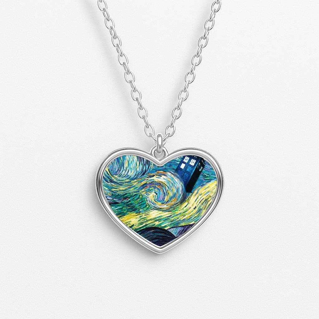 Starry Night Tardis Heart Necklace