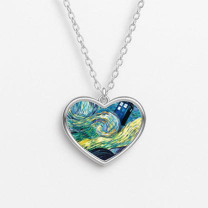 Starry Night Tardis Heart Necklace