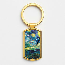 Starry Night Tardis Gold Keyring