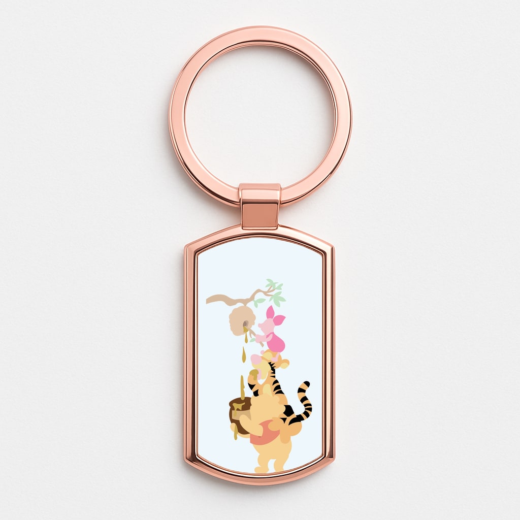 Bouncing Tiger , Piglet , Yellow Bear Rose Gold Keyring
