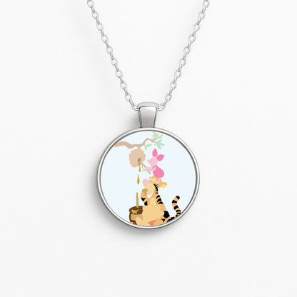 Bouncing Tiger , Piglet , Yellow Bear Circle Necklace