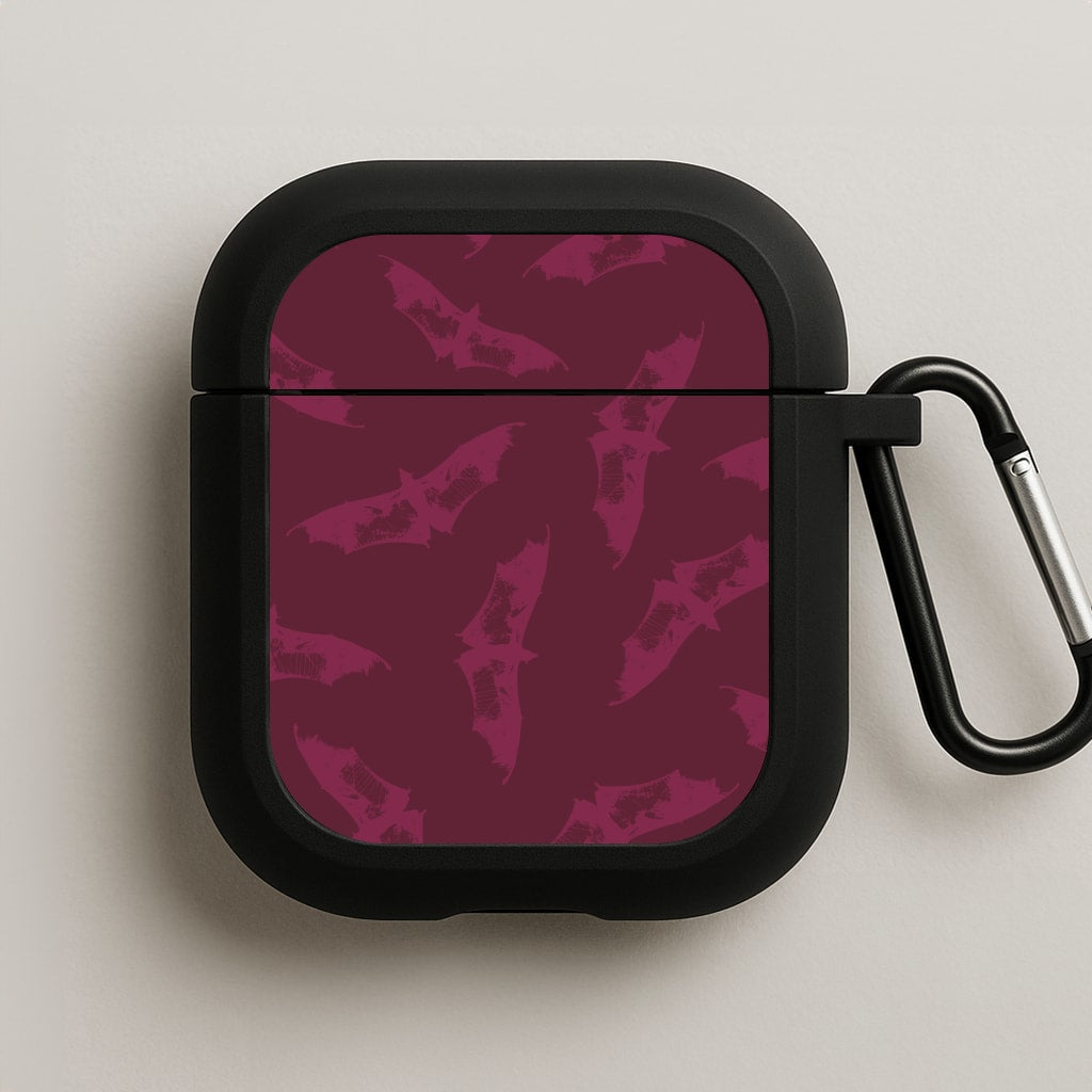 Dark Pink Bats Pattern AirPods Case