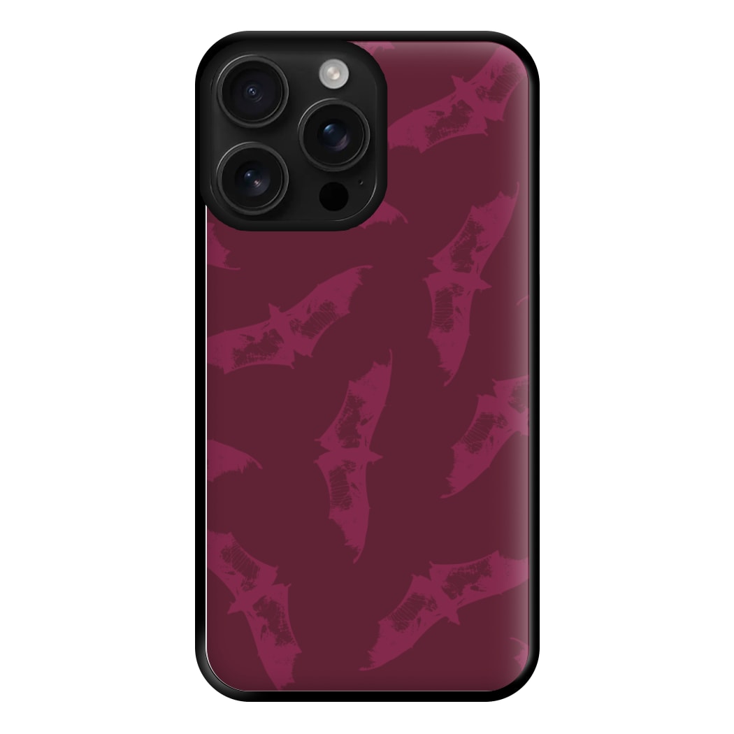 Dark Pink Bats Pattern Phone Case for iPhone 16 Pro Max