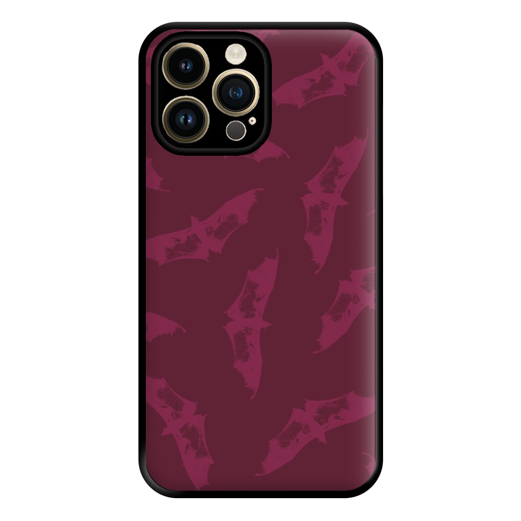 Dark Pink Bats Pattern Phone Case for iPhone 14 Pro Max