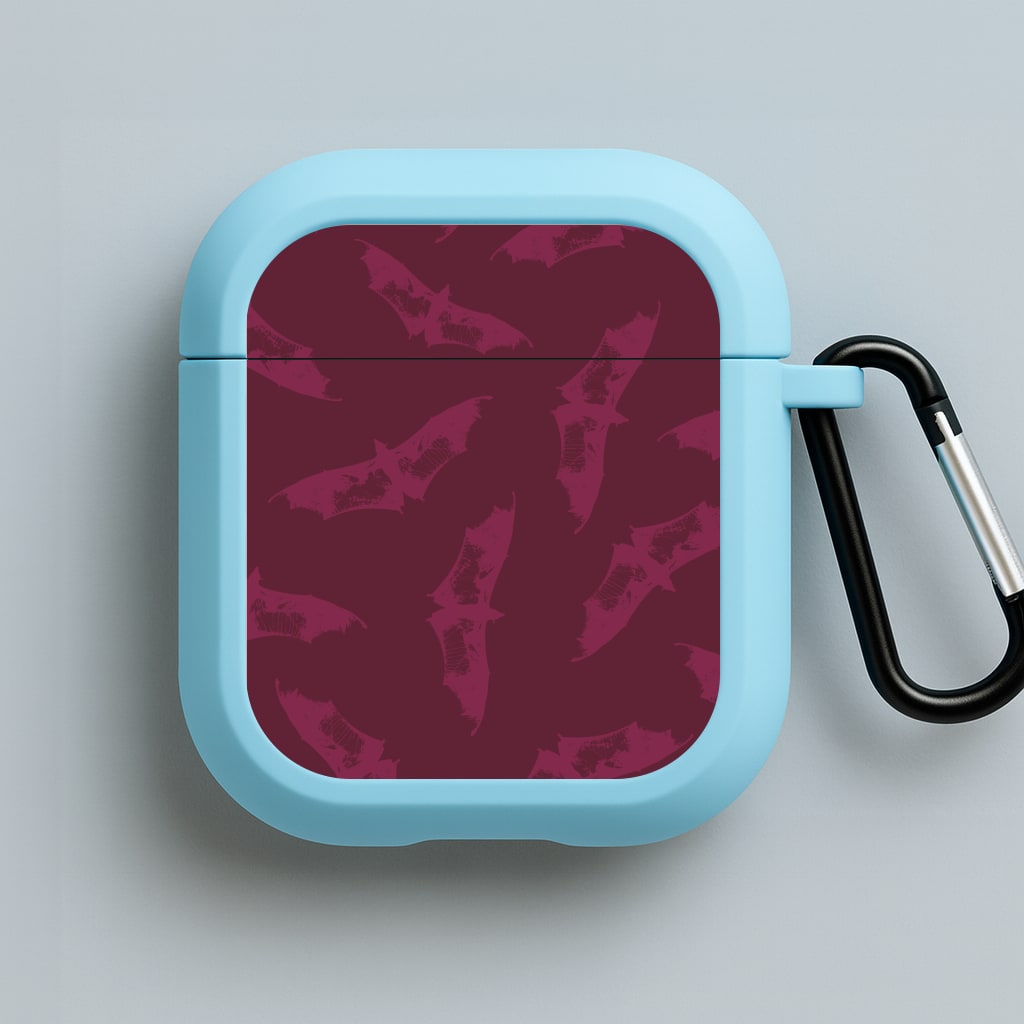 Dark Pink Bats Pattern Blue AirPods Case
