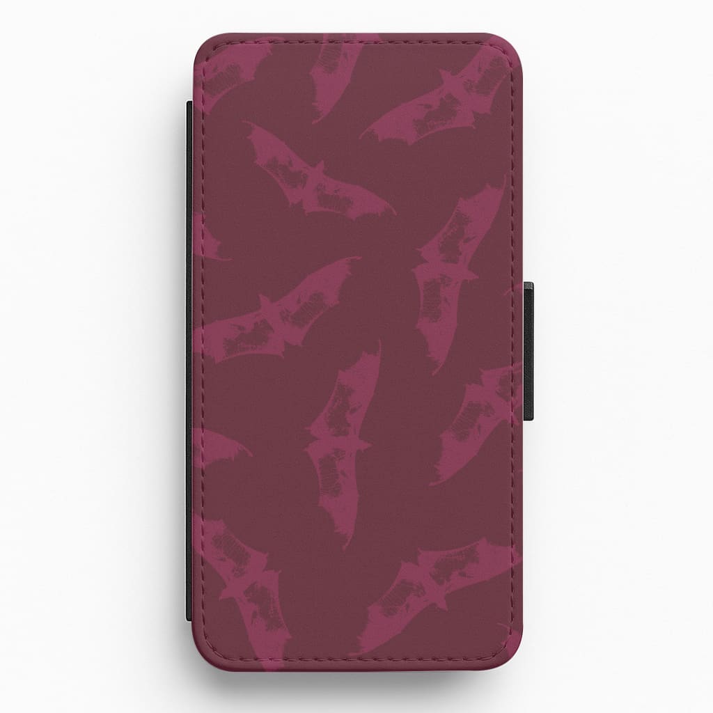 Dark Pink Bats Pattern Flip / Wallet Phone Case