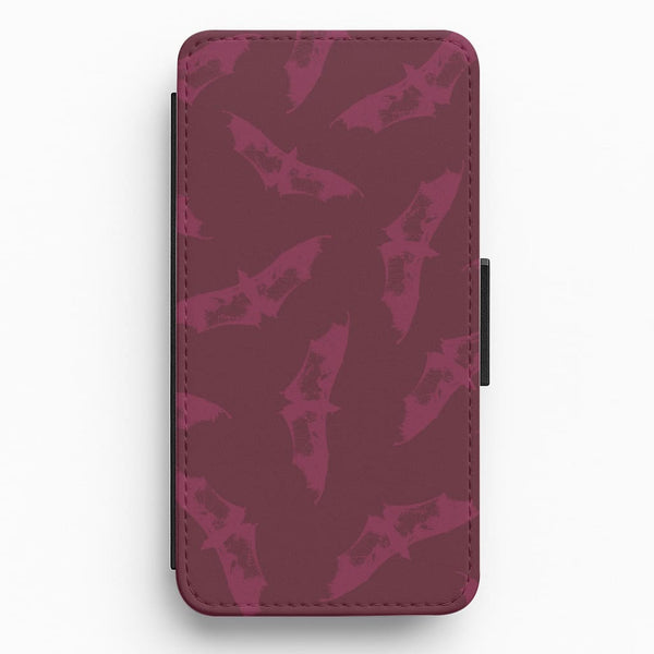 Dark Pink Bats Pattern Flip / Wallet Phone Case