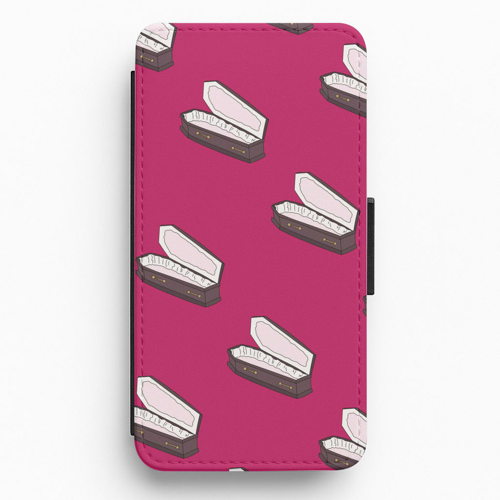 Bright Pink Coffin Pattern Flip / Wallet Phone Case