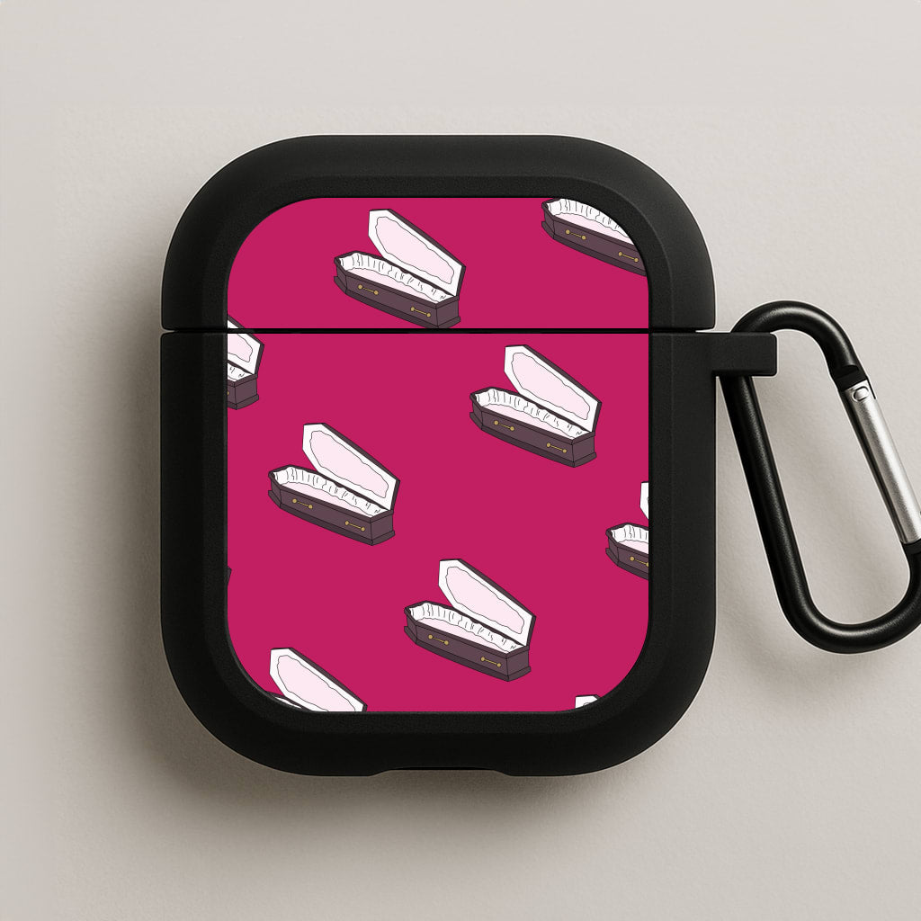 Bright Pink Coffin Pattern AirPods Case