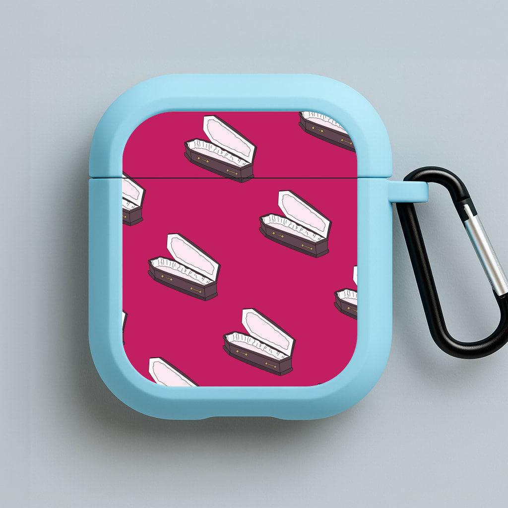 Bright Pink Coffin Pattern Blue AirPods Case