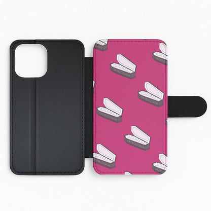 Bright Pink Coffin Pattern Flip Phone Case