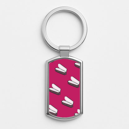 Bright Pink Coffin Pattern Silver Keyring
