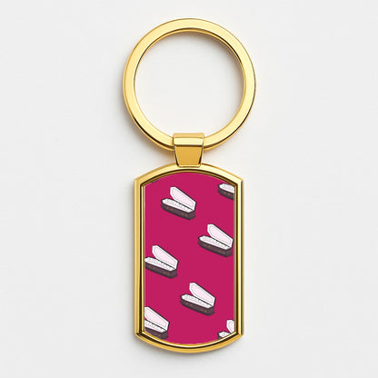 Bright Pink Coffin Pattern Gold Keyring