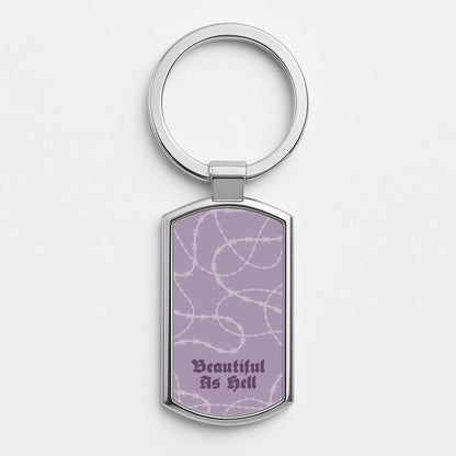 Beautiful As Hell Pattern Silver Keyring