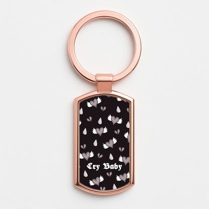 Cry Baby Monochrome Hearts Pattern Rose Gold Keyring