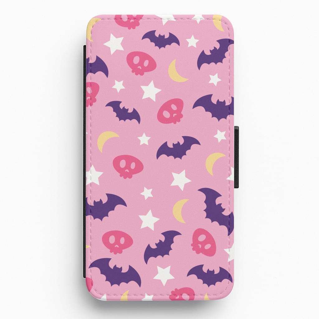Skull, Bats And Stars Pattern Flip / Wallet Phone Case
