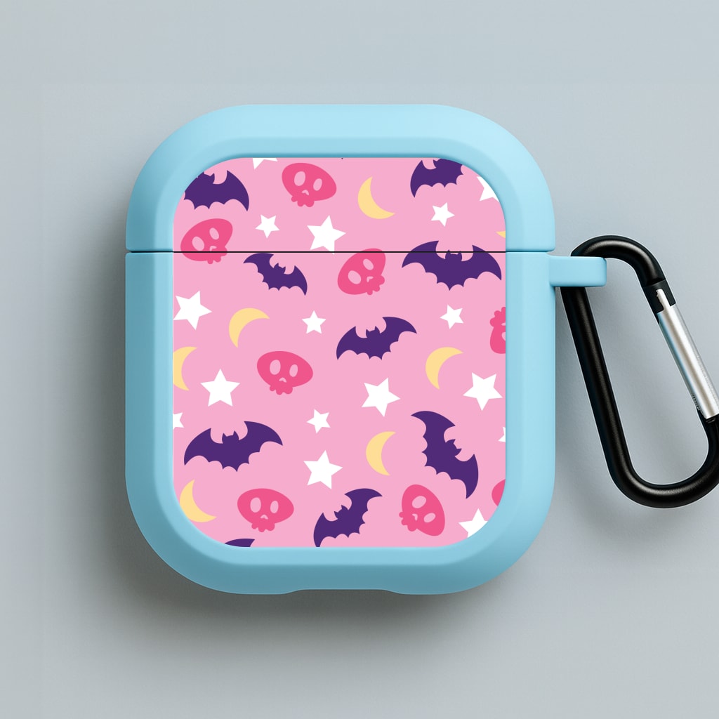 Skull, Bats And Stars Pattern Blue AirPods Case