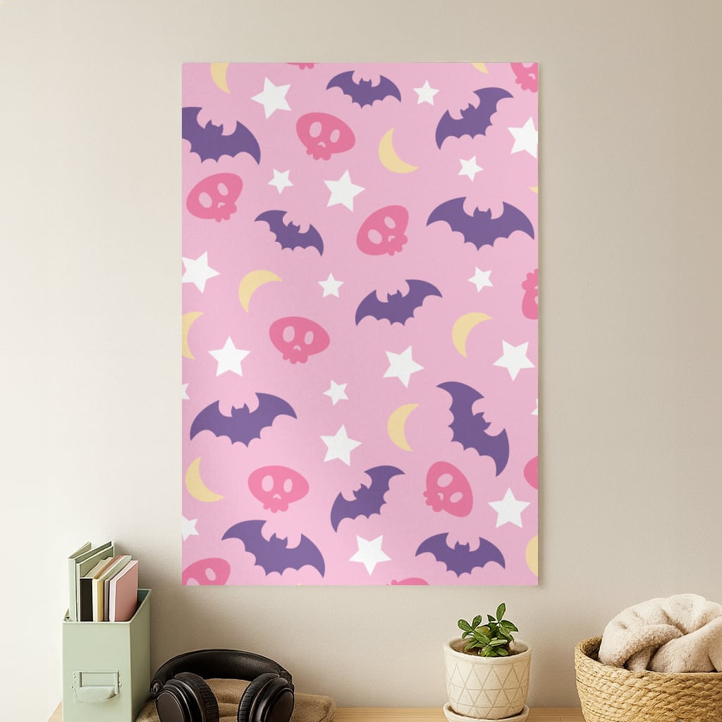 Skull, Bats And Stars Pattern Poster