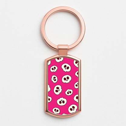 Pink Skulls Pattern Rose Gold Keyring