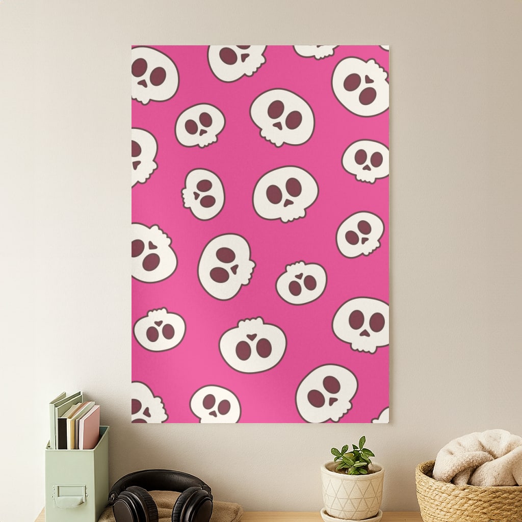 Pink Skulls Pattern Poster