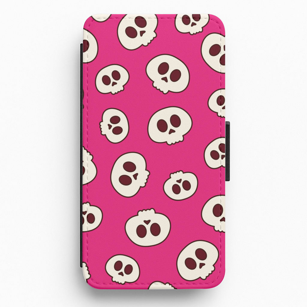 Pink Skulls Pattern Flip / Wallet Phone Case