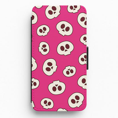 Pink Skulls Pattern Flip / Wallet Phone Case