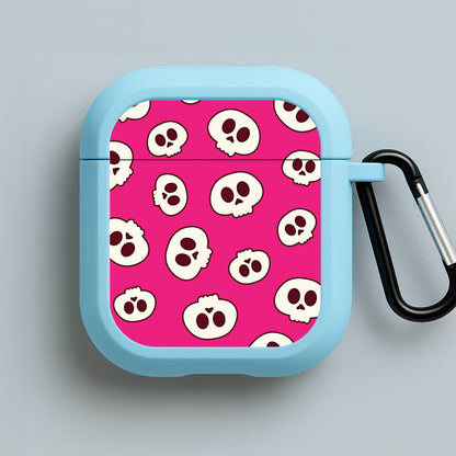 Pink Skulls Pattern Blue AirPods Case