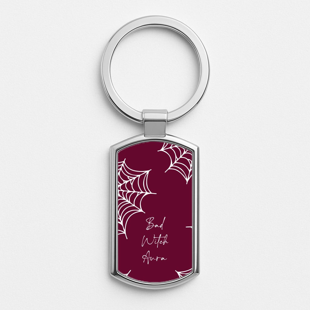 Bad Witch Aura Spider Webs Silver Keyring
