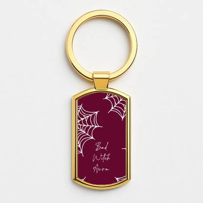 Bad Witch Aura Spider Webs Gold Keyring