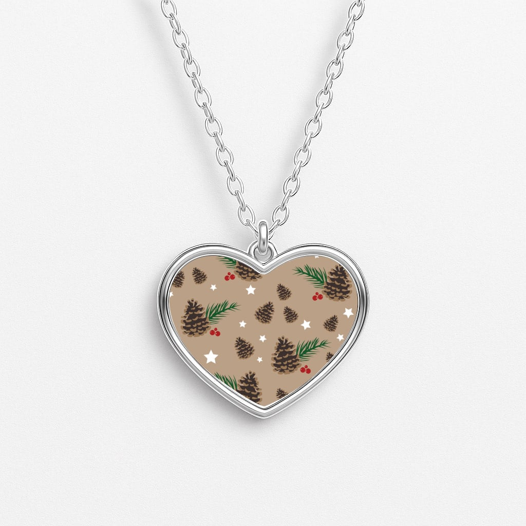 Acorn - Christmas Patterns Heart Necklace
