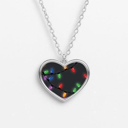 Rainbow Lights - Christmas Patterns Heart Necklace
