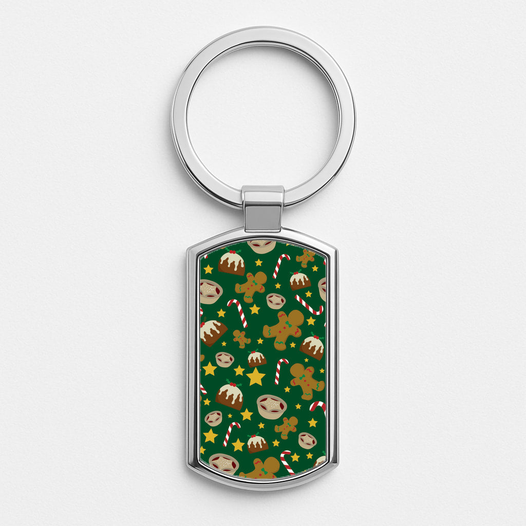 Festive - Christmas Patterns Silver Keyring