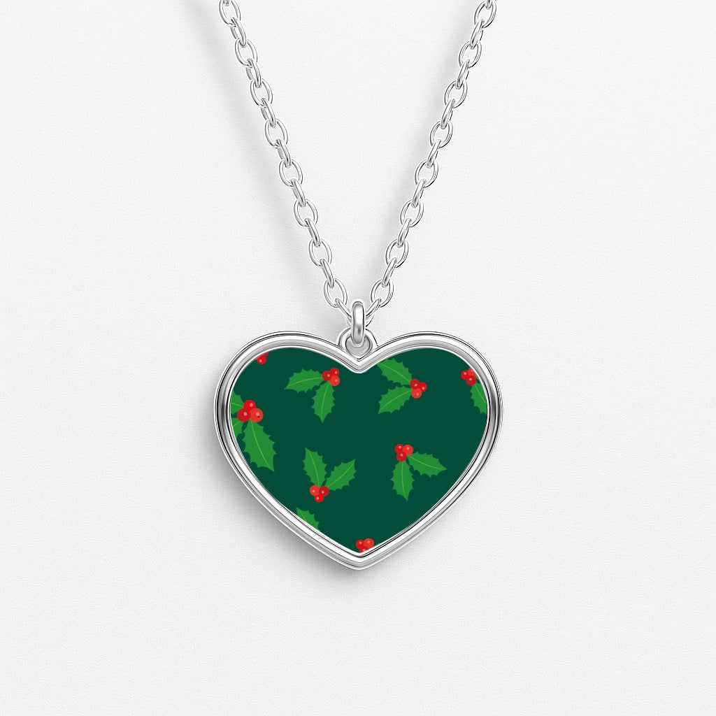 Holly - Christmas Patterns Heart Necklace
