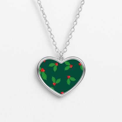 Holly - Christmas Patterns Heart Necklace