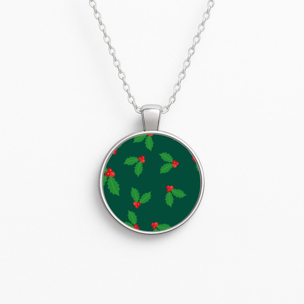 Holly - Christmas Patterns Circle Necklace