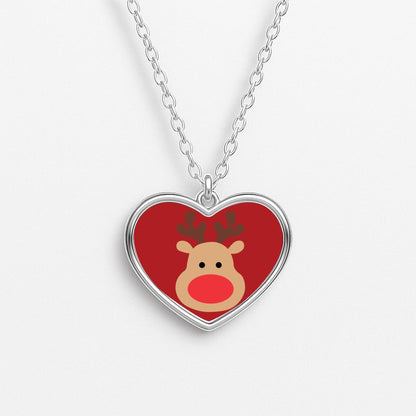 Rudolph Face - Christmas Heart Necklace