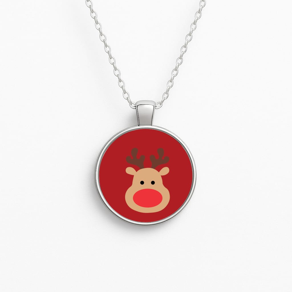 Rudolph Face - Christmas Circle Necklace
