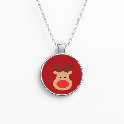 Rudolph Face - Christmas Circle Necklace