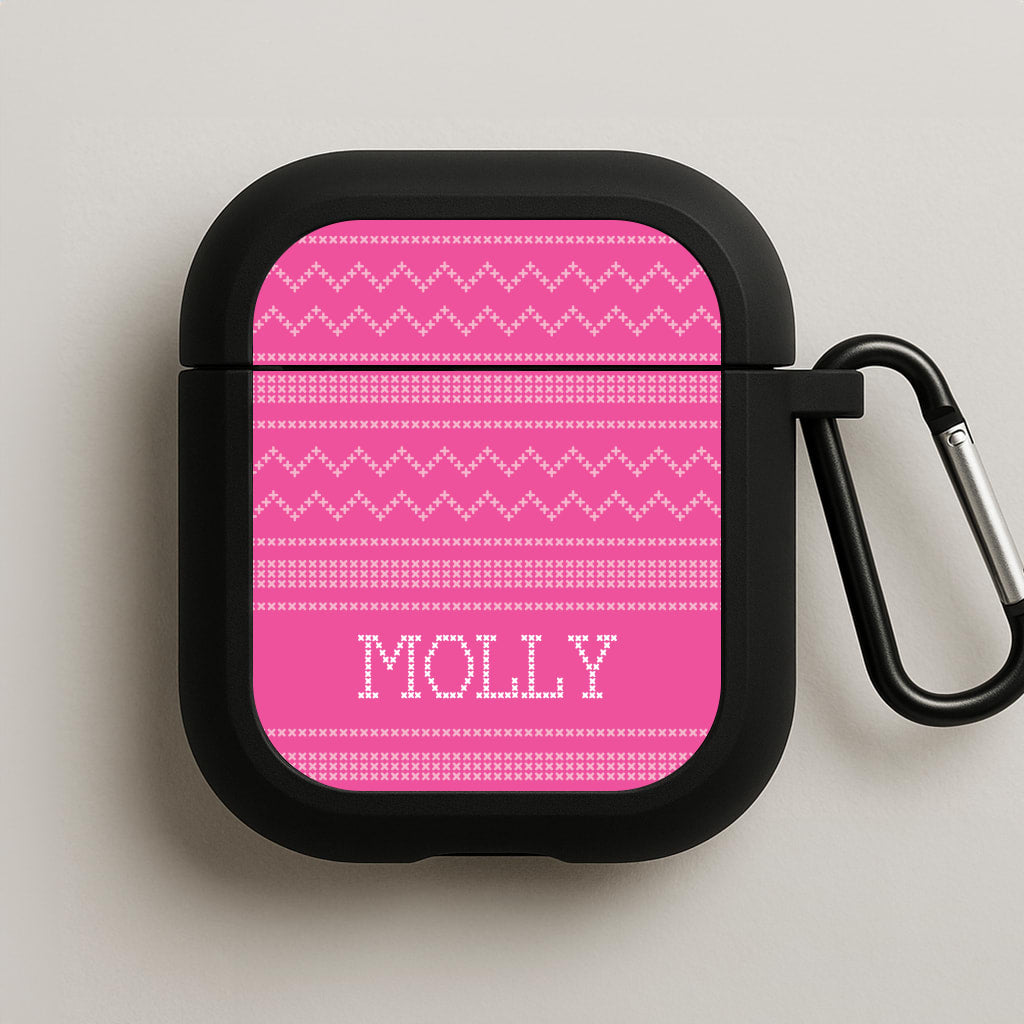 Personalised Christmas Jumper Pink AirPods Case