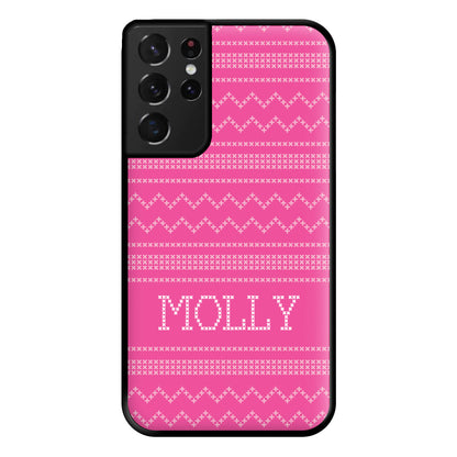 Personalised Christmas Jumper Pink Phone Case for Galaxy S21 Ultra